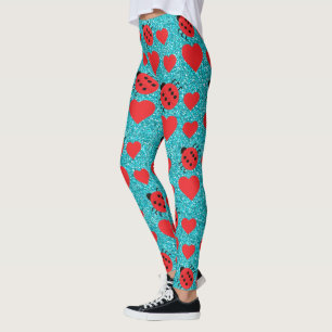 Marienkäfer Glückliches Insekt Rote Herzen Schwarz Leggings