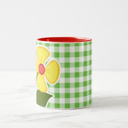 Marienkäfer; Grünes kariertes; Gingham Zweifarbige Tasse (Mittel)