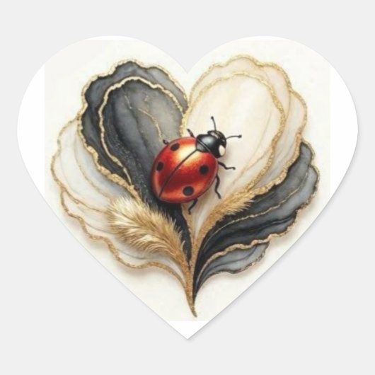 Marienkäfer Herz Blatt Herz-Aufkleber (Vorderseite)