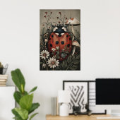 Marienkäfer im dunklen Blumen- und Pilzgarten-Druc Poster (Heimbüro)