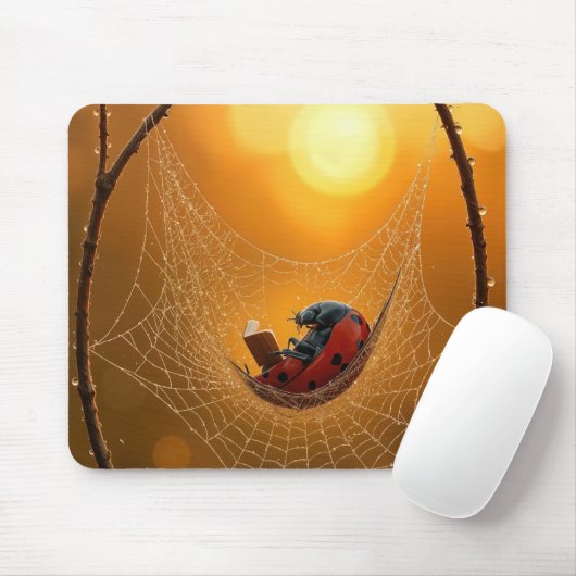 Marienkäfer in einer Spinnennetz-Hängematte Mousepad (Mit Mouse)