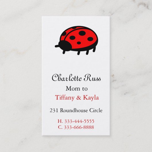 Marienkäfer-Mama-Karte Telefonnummerkarte (Vorderseite)