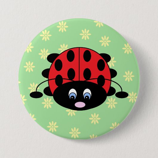 Marienkäfer mit Blumen-Knopf Button (Vorderseite)