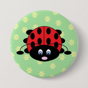Marienkäfer mit Blumen-Knopf Button