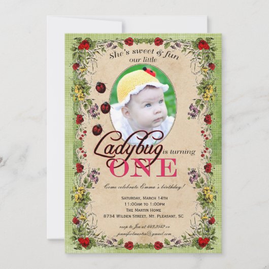 Marienkäfer-Party Einladung - Foto, ein Jähriges (Vorderseite)