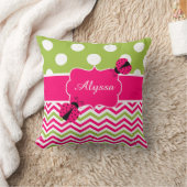 Marienkäfer-rosa grünes personalisiertes Kissen (Decke)