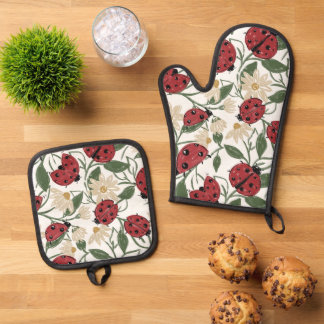 Marienkäfer-Schürze Ofenhandschuh & Topflappen-Set