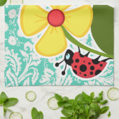 Marienkäfer; Seafoam grüner Damast Küchentuch (Gefaltet)