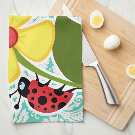Marienkäfer; Seafoam grüner Damast Küchentuch (Viertel Falte)