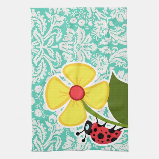 Marienkäfer; Seafoam grüner Damast Küchentuch (Vertikal)