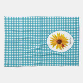 Marienkäfer-Sonnenblume-Türkis-Gingham mit Namen Küchentuch (Horizontal)