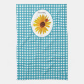 Marienkäfer-Sonnenblume-Türkis-Gingham mit Namen Küchentuch (Vertikal)