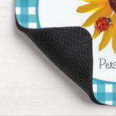Marienkäfer-Sonnenblume-Türkis-Gingham mit Namen Mousepad (Ecke)