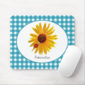 Marienkäfer-Sonnenblume-Türkis-Gingham mit Namen Mousepad (Mit Mouse)