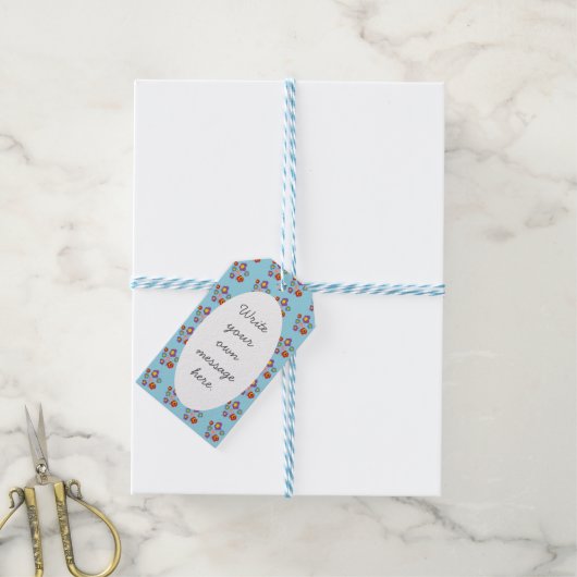 Marienkäfer und Blumen Hellblau Benutzerdefinierte Geschenkanhänger (Mit Garn)