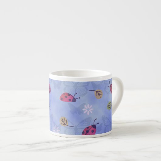 Marienkäfer und fallende Blätter Blaues Muster Espressotasse (Vorderseite Rechts)