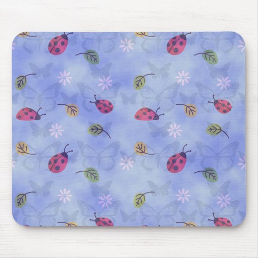 Marienkäfer und Herbstblätter Blau Mousepad (Vorne)