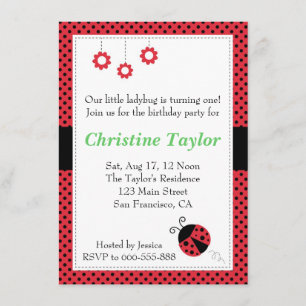 Marienkäfer und Polka-Punkt-Geburtstags-Party Einladung