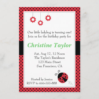 Marienkäfer und Polka-Punkt-Geburtstags-Party Einladung