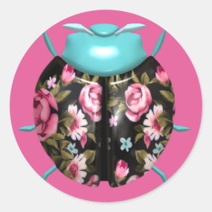 Marienkäfer viktorianisch floral vintage rosa schw runder aufkleber