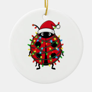 Marienkäfer Weihnachtsmann Hut Feiertag Insekt Wei Keramik Ornament