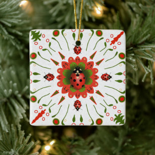 Marienkäfer-Weihnachtsschmuck Rot Weiß Grün Keramikornament