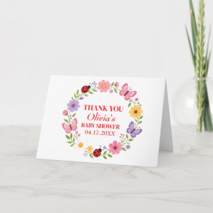 Marienkäfer Wildblumen Baby Mädchen Dusche Dankeskarte