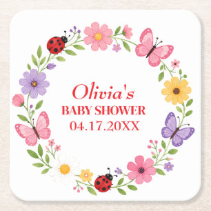 Marienkäfer Wildblumen Baby Mädchen Dusche Rechteckiger Pappuntersetzer
