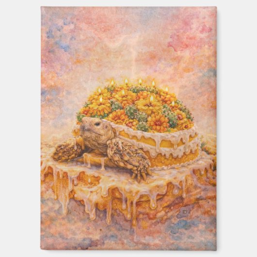 Marigold and cactus Sulcata Tortoise birthday cake Magnet (Vorderseite)