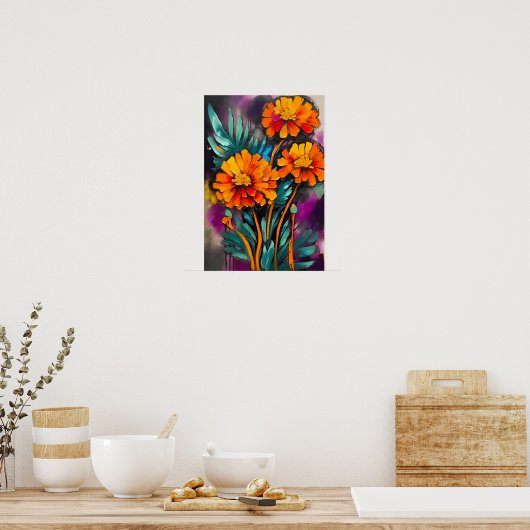 Marigold Blume Abstrakte Art Florenz Poster (Küche)