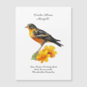 Marigold-Blume im Oktober und Bird Birth Magnetkarte (Vorderseite)