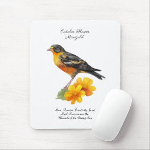 Marigold-Blume im Oktober und Bird Birth Mousepad