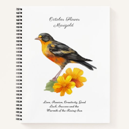 Marigold-Blume im Oktober und Bird Birth Notizblock (Vorderseite)