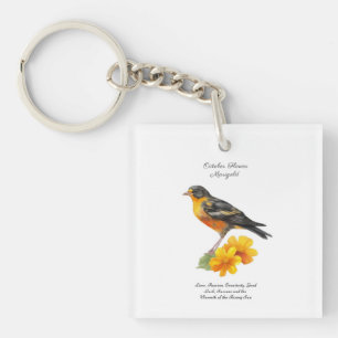 Marigold-Blume im Oktober und Bird Birth Schlüsselanhänger