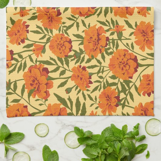 Marigold-Blume-Muster Geschirrtuch (Gefaltet)