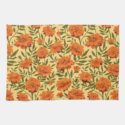 Marigold-Blume-Muster Geschirrtuch (Horizontal)
