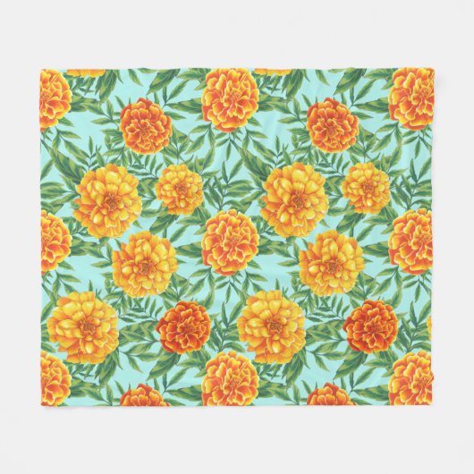 Marigold Blume Pattern Fleecedecke (Vorderseite (Horizontal))