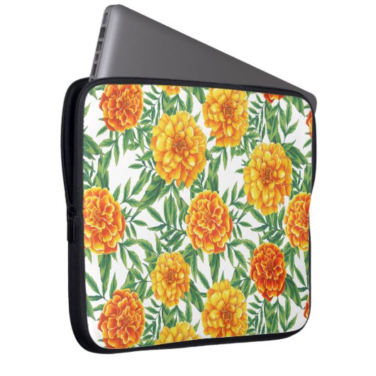 Marigold Blume Pattern Laptopschutzhülle (Vorne Rechts)
