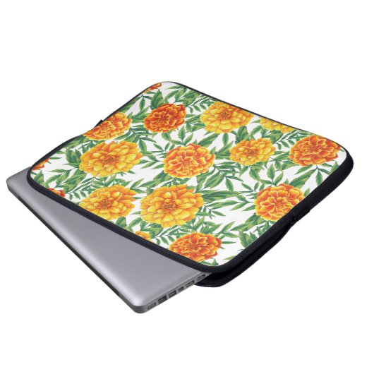 Marigold Blume Pattern Laptopschutzhülle (Vorne Knopf)