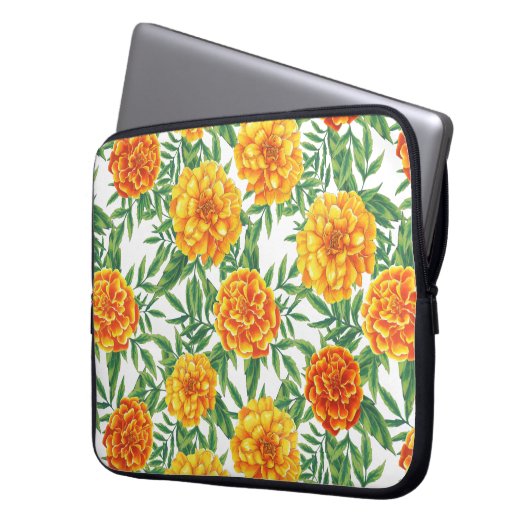 Marigold Blume Pattern Laptopschutzhülle (Vorderseite Links)