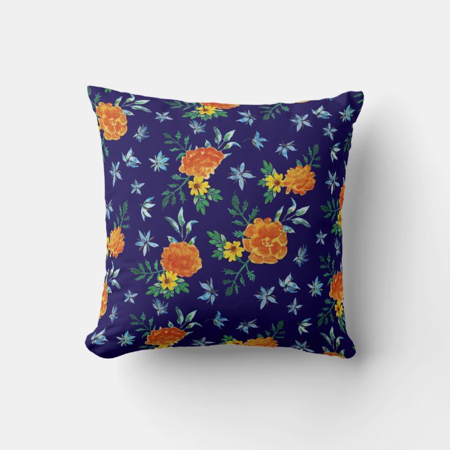 Marigold Borage Blume Navy Blue Kissen (Vorderseite)