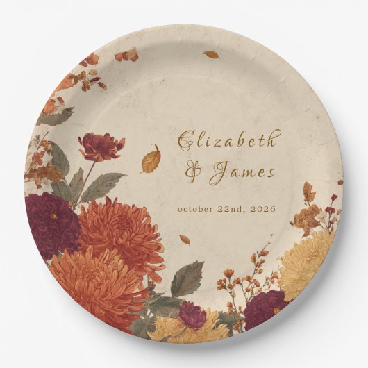 Marigold Border Rustic Boho Herbstblumenhochzeit Pappteller (Vorderseite)