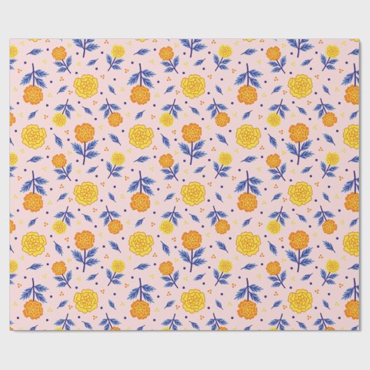 Marigold Floral Pink Wrapping Paper Geschenkpapier (Flach)