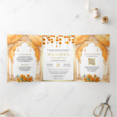 Marigold Floral South Indian Mandap Hindu Wedding Dreifach Gefaltete Einladung (Innenseite)