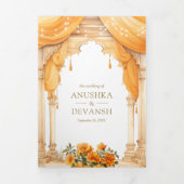 Marigold Floral South Indian Mandap Hindu Wedding Dreifach Gefaltete Einladung (Cover)