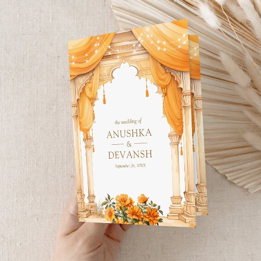 Marigold Floral South Indian Mandap Hindu Wedding Einladung