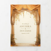 Marigold Floral Yellow South Indian Mandap Wedding Dreifach Gefaltete Einladung (Cover)