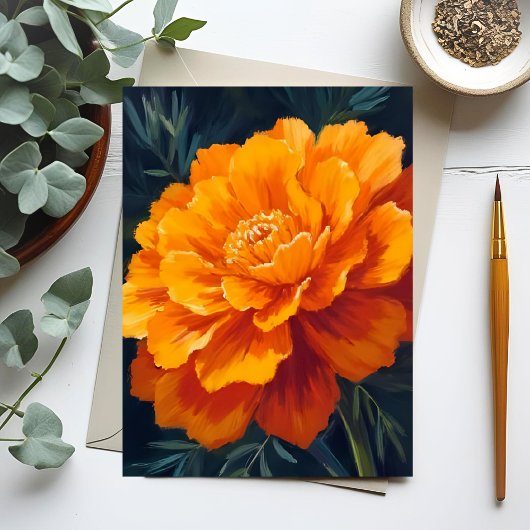Marigold Flower | Watercolor Floral Painted Postkarte