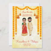 Marigold garlands bells Tamil Telugu save the date Einladung (Vorderseite)