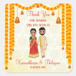 Marigold Garlands Glocken mit Tamil Telugu Hochzei Quadratischer Aufkleber